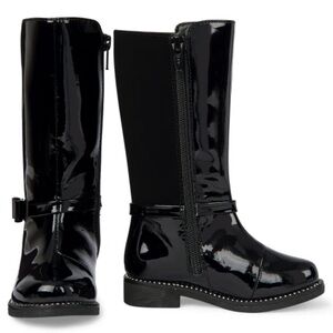 The Children's Place Girls Black Tall Boots Rhinestone Bow Size 7c